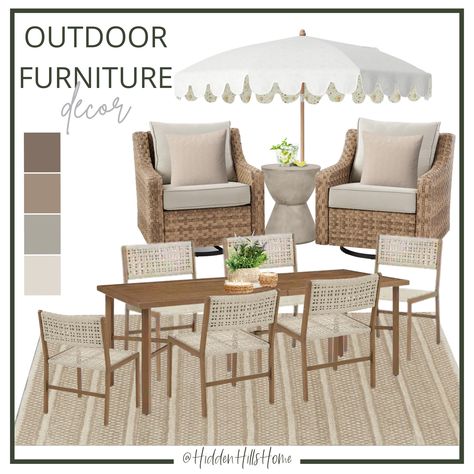 Patio Mood Board, Hamptons Patio, Spring Outdoor Decor, Front Porch Furniture, Dining Outdoor, Outdoor Furniture Patio, Outdoor Swivel Chair, Patio Sets, Terrace Decor