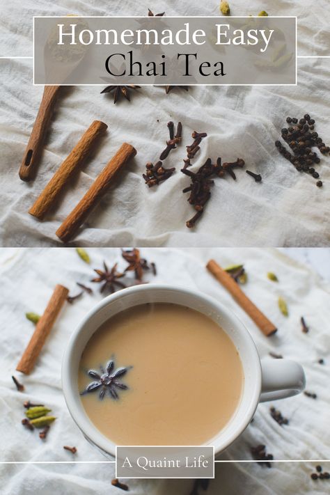 This homemade easy chai tea a is a blend of spices simmered with black tea, milk, and sweetener. Creating the perfect cup of tea for a chilly day. Chi Tea, Pears In Red Wine, Tea And Milk, Homemade Chai Tea, Homemade Chai, Homemade Pumpkin Spice Latte, Chai Tea Recipe, Black Tea Blends, Sweet Cups