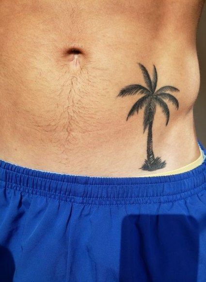 Tree Tattoo Stomach, Tiny Tree Tattoo, Tattoo Stomach, Beach Inspired Tattoos, Sparrow Tattoo Design, Tree Tattoo Men, Tatuagem Masculina Pequena, Small Chest Tattoos, Tiny Tree