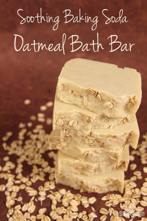 DIY Handmilled / Rebatched Soothing Baking Soda Oatmeal Bar Soap Recipe Oatmeal Bar, Baking Soda Shampoo Recipe, Baking Soda For Hair, Baking Soda Bath, Soap Queen, Oatmeal Bath, Homemade Baking, Recipe Baking, Baking Soda Uses