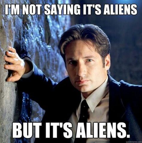 "I'm not saying it's aliens... but it's aliens." Oh, Mulder! This is why we loved you. The Bloodhound Gang, Mulder Scully, Fox Mulder, David Duchovny, Gillian Anderson, Nerd Alert, X Files, The Doctor, Psych