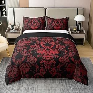 Burgundy Bedding, Boys Comforter Sets, Floral Goth, Bohemian Bedding Sets, Damask Bedding, Boho Bedding Sets, Red Luxury, Floral Comforter Sets, King Bed Sheets