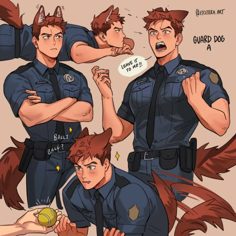 Human With Dog Ears Drawing, Fire Nation Clothes Male, Dog Oc Human, Police Dog Drawing, Puppy Boy Oc, Puppy Boy Anime, Dog Boy Oc, Dog Boy Art, Anime Dog Boy