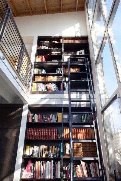 library Bibliotheque Design, Library Ladder, Library Bookshelves, An Open Book, Energy Efficient Windows, Double Height, Foyer Decorating, Green Architecture, Home Libraries