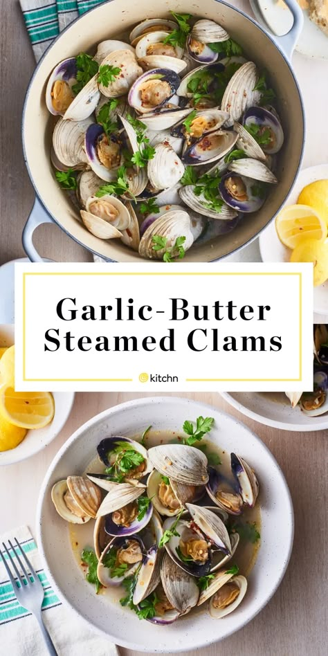 Steamer Clam Recipes, Steam Clams, Steamed Clams Recipe, Steamer Clams, Steamed Clams, Clam Bake, Clam Recipes, Seafood Dinner, Garlic Butter