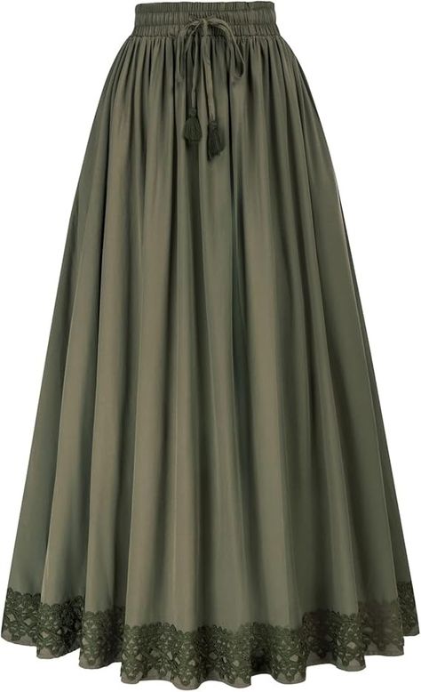 Amazon.com: Drawstring Maxi Long Skirt for Women Flowy Hem Pirate Peasant Skirt Olive Green S : Clothing, Shoes & Jewelry New Abaya Design, Stylish Abaya, A Line Skirt Outfits, Design Abaya, Latest Abaya, Long Skirt For Women, Abaya Designs Latest, Bridesmaid Dresses Ideas, Modern Abaya