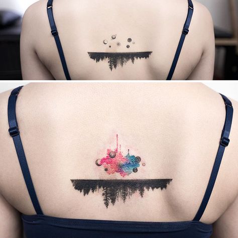 Minimalist Tattoo Hongdam Tattoo, Natural Tattoos, Floral Watercolor Tattoo, Ethereal Nature, Korean Tattoo Artist, Tattoos To Cover Scars, Female Tattoos, Delicate Watercolor, Tattoos Skull