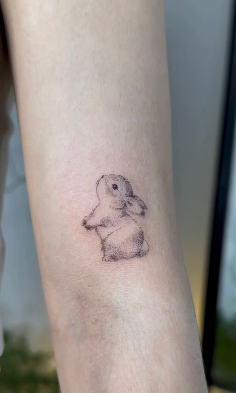 Simplistic Bunny Tattoo, Bunny Floral Tattoo, Bunny Nose Tattoo, 2 Rabbits Tattoo, Cute Ankle Tattoos Small, Bunny With Angel Wings Tattoo, Cute Minimalistic Tattoos, Dainty Animal Tattoos, Dainty Bunny Tattoo