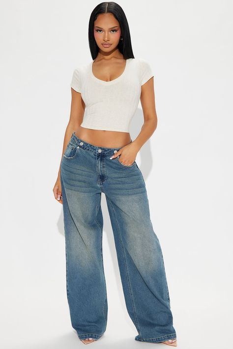 Low Waist Wide Leg Jeans, Women Money, Ribbed Tee, Y2k Clothes, Fashionable Outfits, Adjustable Waistband, Waist Jeans, Curve Dresses, Matching Dresses