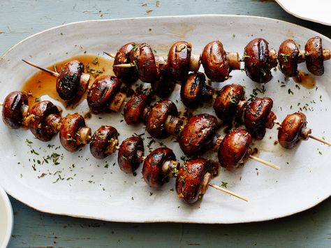 Grilled Mushroom Skewers Recipe : Food Network Kitchen : Food Network - FoodNetwork.com Spring Grilling Recipes, Mushroom Skewers, Fall Grilling, Recipes Bbq, Grilled Bread, Skewers Grill, Skewer Recipes, Food Network Canada, Grilled Mushrooms