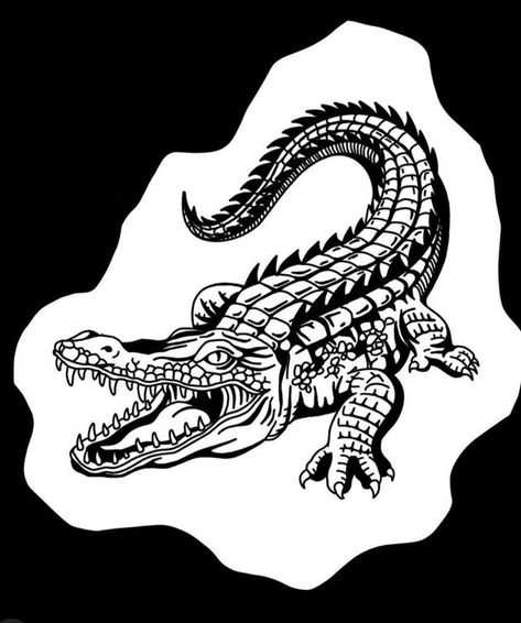 Old School Crocodile Tattoo, American Traditional Crocodile, Alligator Skeleton Tattoo, American Traditional Gator Tattoo, American Traditional Crocodile Tattoo, American Traditional Alligator Tattoo, Traditional Crocodile Tattoo, Crocodile Tattoo Design, Crocodile Drawing