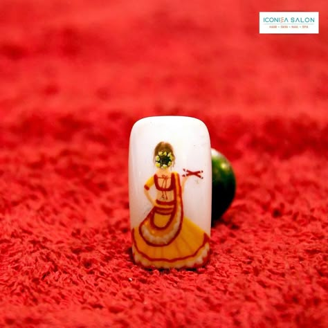 Nail Art Designs For Navratri, Figure Nails Art Designs, Navaratri Nail Art, Navratri Nails Design, Navratri Special Nail Art, Karwachauth Nail Art Designs, Navratri Special Nail Art Designs, Navratri Nails Idea, Garba Nails