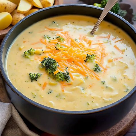 Cheddar Broccoli Potato Soup Recipe - sandyrecipes.com Cheddar Brocolli Potato Soup, Cheesy Potato Broccoli Soup, Crock Pot Potato Broccoli Cheddar Soup, Loaded Broccoli Potato Soup, Crockpot Potato Broccoli Cheddar Soup, Brocolli Potato Soup, Cheesy Broccoli Potato Soup, Broccoli Cheddar Potato Soup, Potato Broccoli Cheese Soup