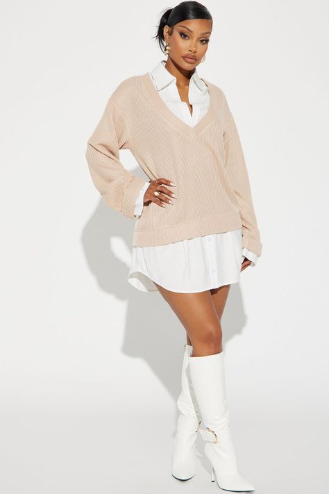 Plus Size Gianna Sweater Mini Dress in Taupe, Size 2X | Fashion Nova PlusSizeSummerStyle #summervivibes #plussizefashionista #ootd #plussizequeen #plussize #summerfashion. https://whispers-in-the-wind.com/the-ultimate-plus-size-outfit-guide-summer-in-style/?437 Explore Outfit, Nova Fashion, Taupe Fashion, Charcoal Sweater, Sweater Mini Dress, Dress In, Modesty Outfits, Long Bell Sleeves, Fashion Nova Outfits