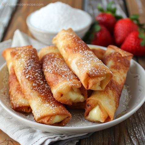 Cheesecake Egg Rolls Cheesecake Egg Rolls Recipe, Husband Casserole, Cheesecake Egg Rolls, Fajita Pasta Recipe, Egg Roll Ingredients, Egg Roll Filling, Egg Rolls Recipe, Cowboy Candy, Rich Cheesecake