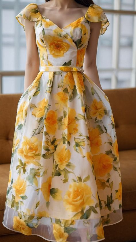 Stylish Short Sleeves Designs For Dresses, Modern Dress Design Fashion, Modern Elegant Dress, High Tea Dress Outfits, Elegant Summer Wedding Guest Dress, Timeless Elegance Outfit, Floral Garden Party Dress, Elegant Floral Dress Long, Midi Elegant Dress Classy Chic