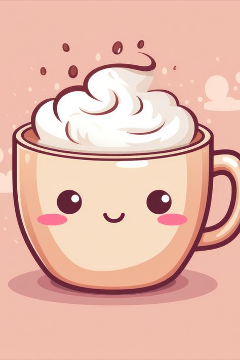 Cute coffee Kawaii Coffee Drawing, Coffee Colouring Pages, Cute Coffee Doodles, Pyramid Project, Coffee Cup Drawing, Kawaii Coffee, Coffee Doodle, Big Coffee Mugs, Nice Tattoos