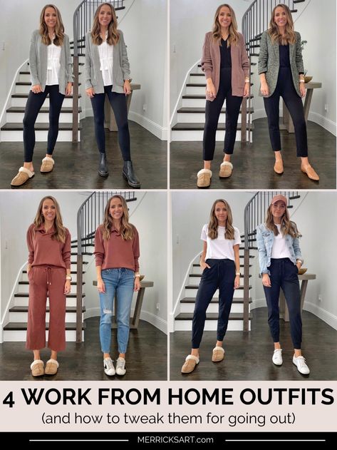 Work To Casual Outfits, Winter Work From Home Outfits For Women, Cozy Work Outfit Casual, Wear At Home Outfits, Relaxed Work Outfits Women, Comfy Friday Work Outfit, Work From Home Outfit For Zoom, Simple Home Outfits, Work From Home Casual Outfits