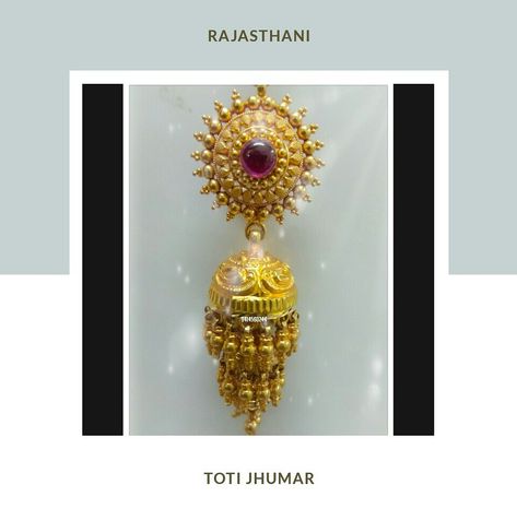 Traditional Rajasthani 'Toti Jhumar' Earrings. Jhumakas are something that every woman loves. This timeless piece adds a more royal touch to your traditional look.  #baisaraj  #baisa  #jaipur  #jodhpur #mewar  #rajputijewellery  #rajsthanijewellery  #kundanjewelry  #jadaujewellery  #rajputistyle  #royalbaisa  #rajputiattitude  #rajsthaniaad #bridaljewellery  #designerjewellery  #jewelrydesigner  #ethnicjewellery  #22kgold  #jatt  #gujrat #repousee #mathania #jaisalmer #jadaujewellery  #kundanjew Rajputi Jewellery Earing, Marriage Jewellery, Rajputi Jewellery, Rajputi Dress, Crayon Drawings, Traditional Look, Instagram Jewelry, Antique Jewelry Indian, Designer Outfits