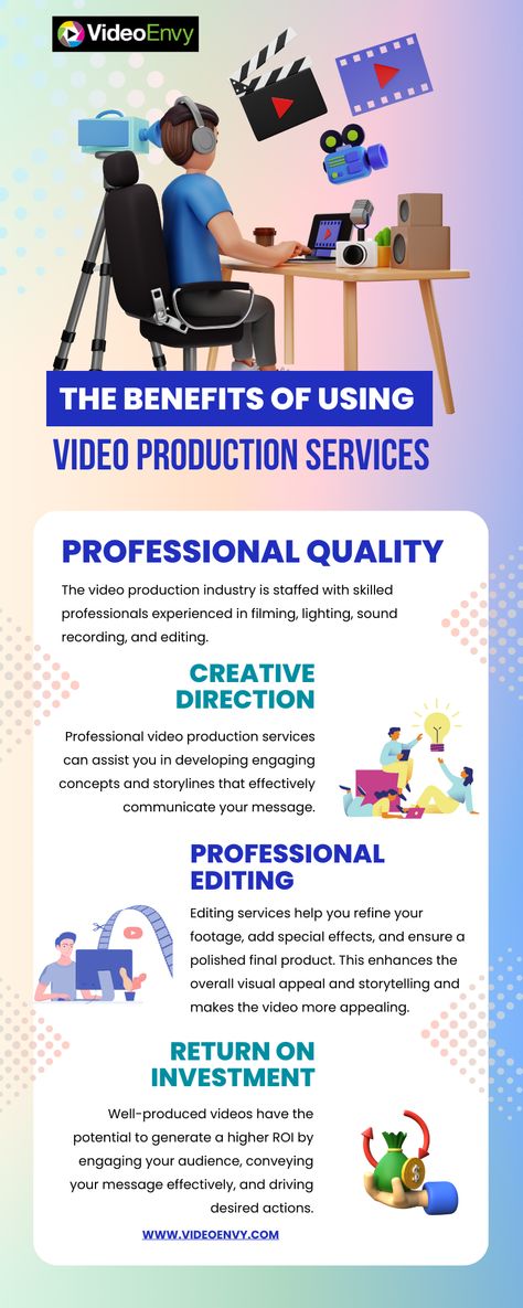 Have you ever wondered why using video production services is a brilliant idea? We explain it all in simple terms. Working with experts gives you top-notch videos that look and sound great. These pros help you excitingly tell your story using excellent equipment and creative skills. Plus, they save you time and stress. Ready to make awesome videos? Visit our website to learn more about the benefits of video production services! How To Make Advertisement Video, Video Production Website, Video Editing Services Poster, Company Introduction Video, Film Introduction Video, Drone Videography, Digital Advertising Design, Corporate Videos, Video Production Company