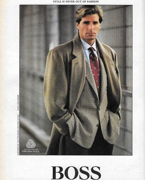 CAST & LANE on Instagram: “Vintage Hugo Boss ads. • • • • • • #hugoboss #vintagefashionads #luomovogue #ootdmen #vintagestyle #90s #90sfashion #90sstyle #witw…” 1980s Mens Fashion, 80s Suit, 80s Fashion Men, 80s Men, 80s Mens, Look Retro, Vintage Mens Fashion, 1980s Fashion, Gentleman Style