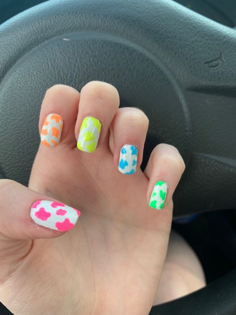 Neon Cow Nails, Neon Cow Print Nails, Cow Print Nails, Cow Nails, Cow Spots, Dance Stuff, Print Nails, Toe Designs, Cow Print