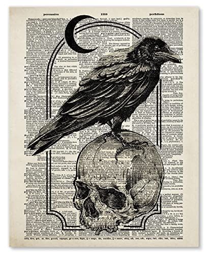 Edgy Grunge Aesthetic, Skull And Raven, Edgar Allan Poe Art, Raven Skull, Edgar Allen Poe, Vintage Goth, Edgar Allan, Gothic Decor, Wall Posters