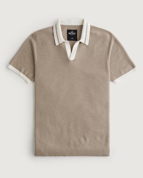 Men's Johnny Collar Sweater Polo | Men's Tops | HollisterCo.com Sweater Polo, Johnny Collar, Geo Pattern, Men's Tops, Contrast Collar, Collar Sweater, Pattern Sweater, Softest Sweater, Tee Design