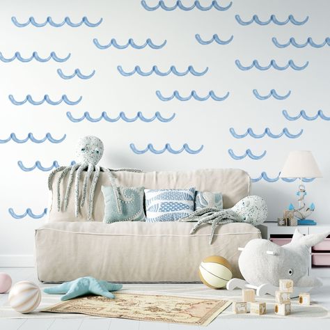 Ocean Baby Rooms, Nursery Mermaid, Light Grey Paint Colors, Wave Wall, Nautical Nursery Decor, Light Gray Paint, Ocean Nursery, Waves Sea, Waves Ocean