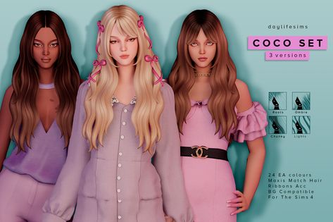 Sims 4 CC Hair Daylifesims Sims 4 Hair, Daylife Sims, Coco Hair, Ts4 Hair, Cc Sims4, Pelo Sims, Sims 4 Mm Cc, Hair Set, Sims 4 Mm