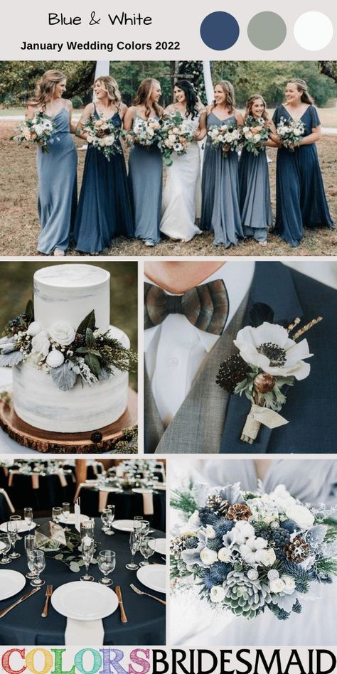 Winter Wedding Blue Bridesmaid, Blue Green And Grey Wedding, May Wedding Colors Bridesmaid Dress, Blue And Deep Green Wedding Decor, Safe And Blue Wedding, Different Blue Shades Bridesmaid Dresses, Wedding Colors For January, Blue Green White Bouquet, Deep Blue Wedding Colors