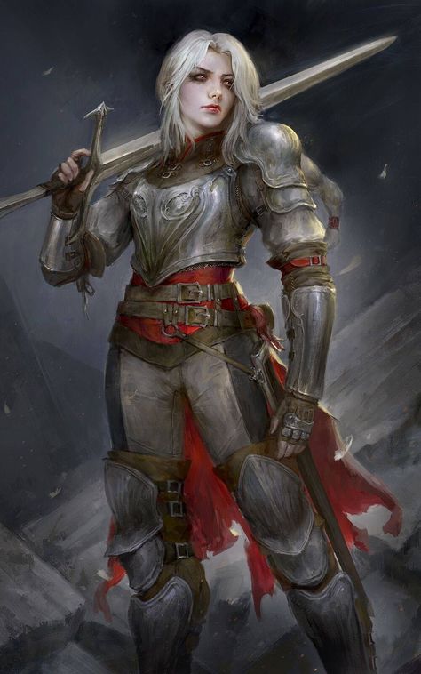 f Fighter Plate Armor Cloak Longsword Mountains Night female underdark lg Ryland Core, Female Geralt, Echo Knight Dnd, Dhampir Female, Fighter Character Art, Paladin Character Design, Dnd Ravenloft, Dhampir Dnd, Medieval Fantasy Art