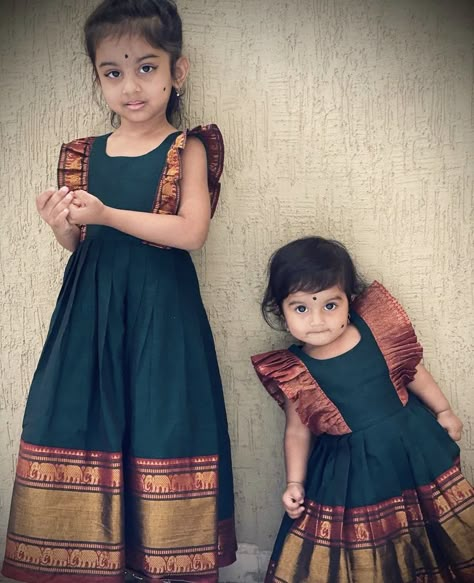 Indian Dresses For Kids Traditional, Narayanpet Dresses, Baby Pattu Frocks Designs, Pattu Frocks For Kids, Pattupavada For Kids, Kids Pattu Frock Designs, Pattu Saree Frock Dresses For Kids, Saree Frock Dresses For Kids, Saree Dress For Girls Kids