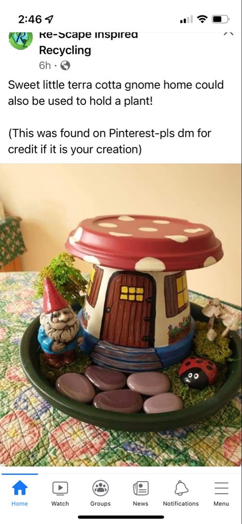 Clay Pot Gnome House, Clay Pot Fairy House, Gnome Homes Ideas, Gnome Garden Ideas, Gnome Planter, Pool Lanai, Fairy Trees, Lanai Ideas, Gnome Village