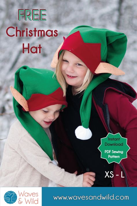 The Christmas Hat pattern is a quick sew, festive favourite! There are two style options – Santa hat and elf hat! The Christmas Hat pattern is designed for light/medium weight woven fabrics such as quilting cotton and velvet. It is suitable for enthusiastic beginners. The Christmas Hat pattern comes in 4 sizes ranging from a head circumference of 48cm (18 ⅞”) to 60cm (23 ⅝”). Fleece Stocking Hat Pattern, Elf Hat Pattern Printable, Elf Hats Diy, Santa Hat Sewing Pattern, Elf Hat Sewing Pattern, Elf Hat Diy, Elf Sewing Pattern, Elf Hat Template, Elf Hat Pattern