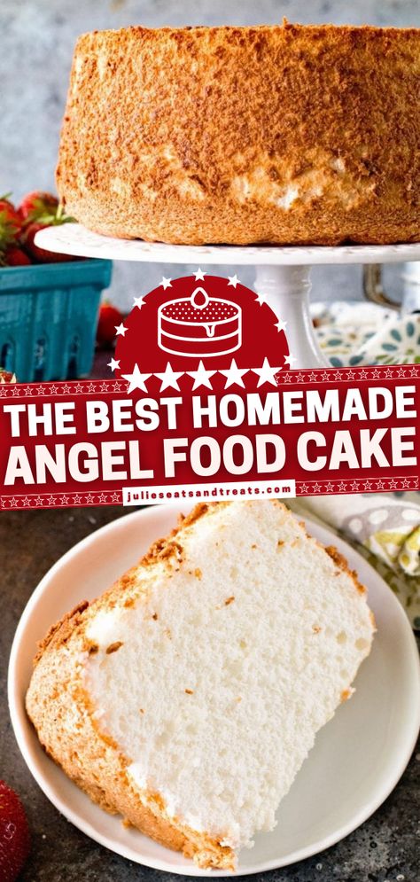 The BEST Homemade Angel Food Cake Angel Food Cake From Scratch, Homemade Angel Food Cake, Angel Food Cake Recipes, Petite Cakes, Cake Dessert Recipes, Angel Food Cake Desserts, Cake From Scratch, Christmas Desserts Easy, Recipes For