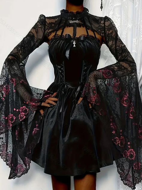 Gothic Style Semi transparent Guipure Lace Top Vintage Flare - Temu Vampire Costume Inspiration, Vampire Woman, Shawl Top, Sheer Shawl, Lace Panel Top, Guipure Lace Top, Woman Costumes, Top In Pizzo, Lace Cape