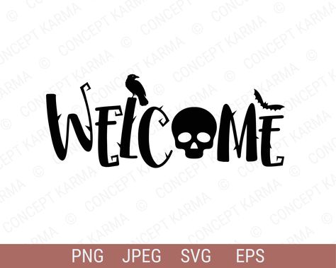 Spooky Welcome Sign, Cute Halloween Signs, Svg Signs, Welcome Sign Halloween, Spooky Door, Door Sign Svg, Create A Sticker, Welcome Svg, Halloween Cookies Decorated