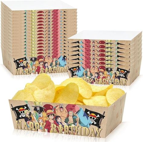 24 Pcs One Piece Theme Anime Birthday Decorations, One Piece Paper Food Serving Tray for Party, Cartoon Birthday Party Supplies, Food Serving Trays for Birthday Party, Picnic, Snacks, Fried Food : Amazon.sg: Home One Piece Party Ideas, One Piece Anime Birthday Theme, Anime Birthday Decorations, Anime Birthday Party Ideas, One Piece Birthday Theme Party Ideas, One Piece Birthday, One Piece Party, Cartoon Birthday Party, One Piece Birthdays