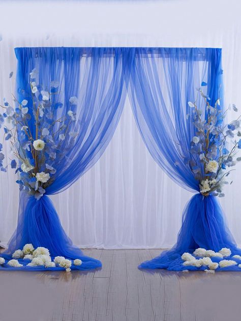 Azul  Collar  Poliéster   Embellished Beach Backdrop Wedding, Tulle Decorations Wedding, Under The Sea Backdrop, Curtains Transparent, Tulle Backdrop, Backdrop Curtains, Spring Events, Curtain Backdrops, Blue Valentine