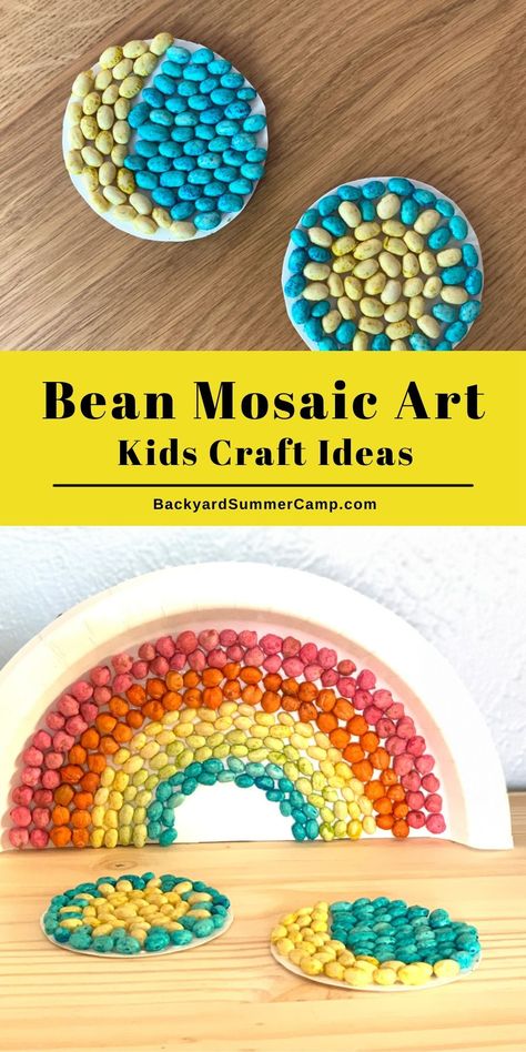 Make a bean mosaic using dyed beans for a fun and easy kids' art project that's sure to spark some creativity. Beans Mosaic Art, Mosaic Art For Preschoolers, Beans Art Projects, Straw Mosaic Art, 2nd Grade Mosaic Art, Bean Art Animals, Different Art Forms For Kids, Kindergarten Mosaic Art, Mosaic Art Template