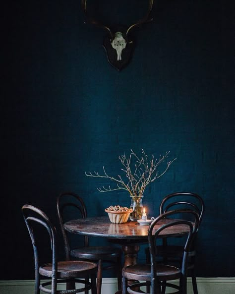 One wall down three to go! Absolutely adore the moodiness of this dark blue for my living room... Follow along on snapchat: marie_forsberg for behind the scenes... #farrowandball #mynewhome #dareisaysnapchat Paint color Hague Blue from @farrowandball by marte_marie_forsberg Ceiling Wood, Wood Room, Dark Walls, Room Paint Colors, Dark Interiors, Paint Colors For Living Room, Wood Interiors, Blue Rooms, Boho Interior