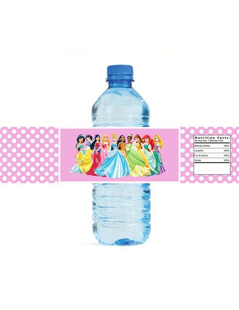 Princess Party Water Bottle Labels, Princess Party Snacks, Disney Princess Water Bottle, Princess Water Bottle Labels, Water Bottle Labels Free, Disney Water Bottle, Diy Water Bottle Labels, Ribbon Invitation, Water Bottle Labels Baby Shower