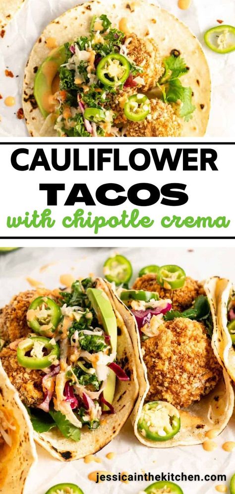 If you’re looking to switch up taco Tuesday a bit, I’ve got just the thing. Give these cauliflower tacos a try and you’ll be craving them way more than just once a week. With crispy cauliflower, tangy slaw, and a spicy crema, these are some of the tastiest, (and healthiest!) tacos I’ve ever made. They’re so easy to make that taco night will become the highlight of your week! Vegan Taco, Cashew Sauce, Vegetarian Mexican, Pot Recipes Healthy, Cauliflower Tacos, Taco Time, Rustic Recipes, Vegetarian Dish, Healthy Tacos