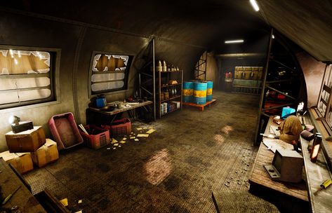 ArtStation - Post-Apocalyptic Bunker Home - Unreal Engine 4, Ghost Design Zombie Apocalypse Room, Apocalypse Room, Fallout 4 Settlement Ideas, Bunker Home, Apocalypse Landscape, Underground Bunker, Apocalypse Art, Dark House, Safe Room