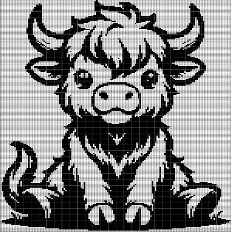 Highland Cow Crochet Blanket, Crochet Graph Patterns Easy, Crochet Graph Patterns Free Charts, Crochet Patterns Tapestry, Bull Crochet, Crochet Granny Square Beginner, Crochet Graph Patterns, Simple Tapestry, Crochet Knit Blanket