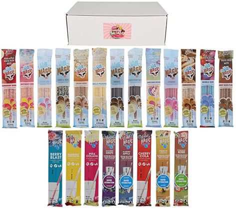 Magic Milk Straws, Minuman Aesthetic, Milk Straws, Water Magic, Magic Water, Kid Drinks, Flavored Milk, Candy Shop, Grocery List