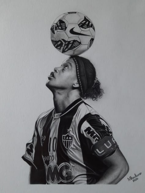 Ronaldinho pencil drawing Football Pencil Drawings, Ronaldinho Tattoo Design, Ronaldinho Portrait, Ronaldinho Drawing, Baby Animals Real, Shen Long Tattoo, Football Player Drawing, Football Tattoo, Football Drawing