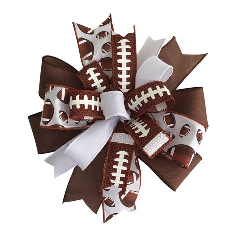 Football Door Wreaths, Football Wreaths With Cloth, Deco Mesh Football Shaped Wreath, Football Shaped Wreath, Football Bows, Football Shaped Door Hanger, Tailgate Decorations, Burlap Ribbon Bow, Tailgate Table