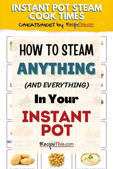 How to steam in the Instant Pot. If you would like to steam your favourite fruits, vegetables, fish, desserts, and eggs in the instant pot pressure cooker, then this is how it is done. #instantpot #instantpotsteam #instantpotrecipes #instantpotvegetables Instant Pot Cooking Times Chart, Pot Reference, Instant Pot Steamed Vegetables, Instant Pot Cooking Times, Steam Vegetables Recipes, Instant Pot Veggies, Steamed Food, Instant Pot Steam, Steamed Meat